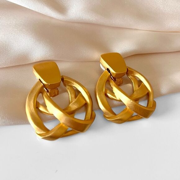 Vintage Anne Klein Matte Gold Door Knocker Earrings - Picture 3 of 4